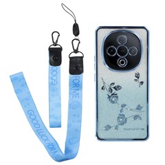 KADEM For vivo Y300 5G Case Flower Pattern TPU Gradient Phone Cover with Lanyards - Blue