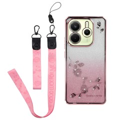 KADEM For Xiaomi Redmi Note 14 4G (163.25mm) Case Flower Pattern TPU Gradient Phone Cover with Lanyards - Rose Gold