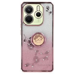 KADEM For Xiaomi Redmi Note 14 4G (163.25mm) Case Ring Kickstand TPU Flowers Phone Cover Gradient Glitter - Rose Gold