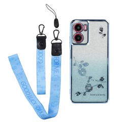 KADEM For Motorola Moto G05 4G / E15 4G Case Flower Pattern TPU Gradient Phone Cover with Lanyards - Blue
