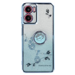 KADEM For Motorola Moto G05 4G  /  E15 4G Case Ring Kickstand TPU Flowers Phone Cover Gradient Glitter - Blue
