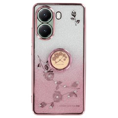 KADEM For Xiaomi Poco X7 Pro 5G Case Ring Kickstand TPU Flowers Phone Cover Gradient Glitter - Rose Gold