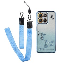 KADEM For Motorola Moto G17 Power 4G / G17 4G / G15 4G / G15 Power 4G Case Flower Pattern TPU Gradient Phone Cover with Lanyards - Blue