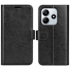 For Xiaomi Redmi Note 14 4G (163.25mm) Wallet Case Crazy Horse Texture Stand Leather Phone Cover - Black