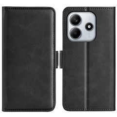 For Xiaomi Redmi Note 14 4G (163.25mm) Stand Case Calf Texture Leather Wallet Phone Cover - Black