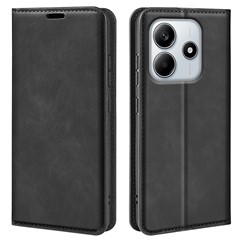 For Xiaomi Redmi Note 14 4G (163.25mm) Case Skin Touch Leather Wallet Phone Cover - Black