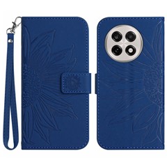 For OnePlus 13 Case Sunflower Imprint Leather Wallet Phone Cover with Wrist Strap - Sapphire