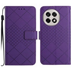 For OnePlus 13 Wallet Phone Case Imprint PU Leather Flip Folio Cover - Dark Purple