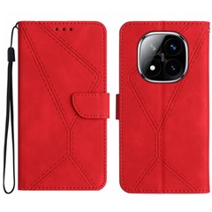 For Xiaomi Redmi Note 14 Pro 4G Case Skin Touch Lines Imprinted PU Leather Flip Phone Cover - Red