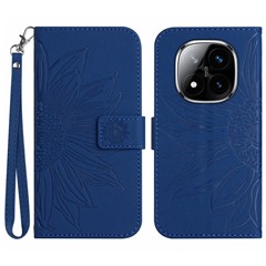 For Xiaomi Redmi Note 14 Pro 4G Case Sunflower Imprint Leather Wallet Phone Cover with Wrist Strap - Sapphire