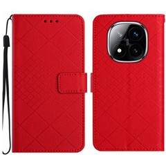 For Xiaomi Redmi Note 14 Pro 4G Wallet Phone Case Imprint PU Leather Flip Folio Cover - Red