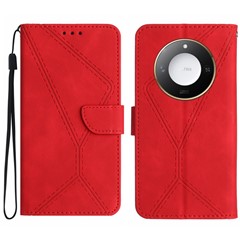 For Honor X9c Smart 5G Case Skin Touch Lines Imprinted PU Leather Flip Phone Cover - Red