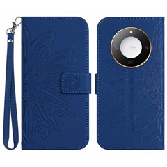 For Honor X9c Smart 5G Case Sunflower Imprint Leather Wallet Phone Cover with Wrist Strap - Sapphire