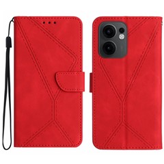 For Oppo Reno13 F 5G (Reno 13 FS 5G) / 4G Case Skin Touch Lines Imprinted PU Leather Flip Phone Cover - Red