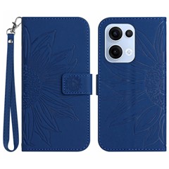 For Oppo Reno13 5G (Global) Case Sunflower Imprint Leather Wallet Phone Cover with Wrist Strap - Sapphire