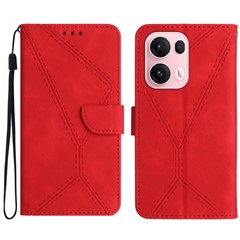 For Oppo Reno13 Pro 5G Case Skin Touch Lines Imprinted PU Leather Flip Phone Cover - Red