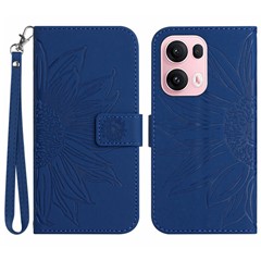 For Oppo Reno13 Pro 5G Case Sunflower Imprint Leather Wallet Phone Cover with Wrist Strap - Sapphire