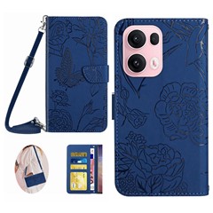 For Oppo Reno13 Pro 5G Case Butterfly Flower Imprint Leather Phone Cover with Shoulder Strap - Blue