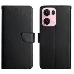 For Oppo Reno13 Pro 5G Case Genuine Cow Leather Phone Cover Nappa Texture - Black