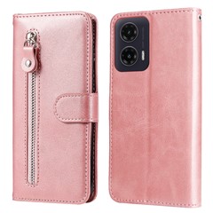For Motorola Moto G35 5G Case Zipper Wallet Calf Texture PU Leather Phone Cover - Pink