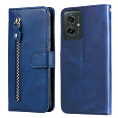 For Motorola Moto G55 5G Case Zipper Wallet Calf Texture PU Leather Phone Cover - Blue