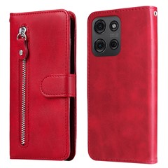 For Motorola Moto G75 5G Case Zipper Wallet Calf Texture PU Leather Phone Cover - Red