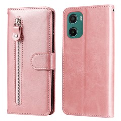 For Motorola Moto G05 4G / E15 4G Case Zipper Wallet Calf Texture PU Leather Phone Cover - Pink