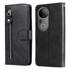 For vivo S20 Pro 5G Case Zipper Wallet Calf Texture PU Leather Phone Cover - Black