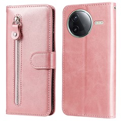 For Xiaomi Poco F7 Pro 5G / Redmi K80 5G Case Zipper Wallet Calf Texture PU Leather Phone Cover - Pink