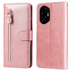 For Honor 300 Case Zipper Wallet Calf Texture PU Leather Phone Cover - Pink