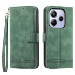DIERFENG DF-03 For Xiaomi Redmi Note 14 4G (163.25mm) Leather Case Lines Imprint Wallet Phone Cover - Green