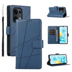 For Oppo Reno13 5G (Global) Phone Case Line Imprint Leather Wallet Cover - Blue