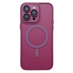 For iPhone 14 Pro Max Magnetic Case with Lens Film / Detachable Lens Frame Hybrid Phone Back Cover - Wine Red