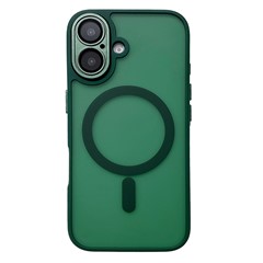 For iPhone 16 Magnetic Case with Lens Film / Detachable Lens Frame Hybrid Phone Back Cover - Midnight Green