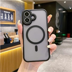 For iPhone 16 Case Compatible with MagSafe TPU + PC Skin Touch Matte Phone Cover - Black