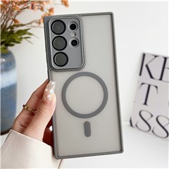 For Samsung Galaxy S24 Ultra Magnetic Case with Lens Film Skin Touch TPU + PC Phone Back Cover - Grey