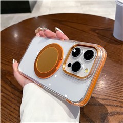 For iPhone 14 Pro Magnetic Case with Kickstand PC + TPU Clear Phone Back Cover - Orange