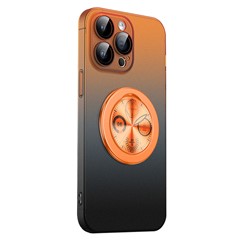For iPhone 15 Pro Max Case Dial Kickstand Gradient Color Hard PC Phone Case - Orange + Black
