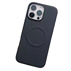 For iPhone 16 Pro Max Case Compatible with MagSafe Carbon Fiber Texture Leather + PC Phone Cover - Black
