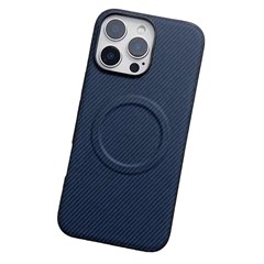 For iPhone 16 Pro Case Compatible with MagSafe Carbon Fiber Texture Leather + PC Phone Cover - Blue
