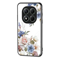 For Xiaomi Poco X7 5G / Redmi Note 14 Pro 5G Case Floral Pattern TPU + Tempered Glass Protective Phone Cover - White Flower Bush