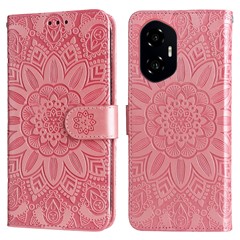 For Honor 300 Case Sunflower Imprint Leather Wallet Phone Cover - Pink