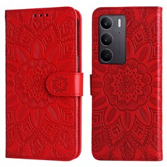 For Oppo A5 5G / 4G / Realme C75 5G / C75 4G / C73 5G / C71 4G / 14x 5G Case Sunflower Imprint Leather Wallet Phone Cover - Red