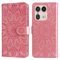 Wallet Case for Motorola Edge 50 Ultra 5G / Moto X50 Ultra 5G Leather Phone Cover Sunflower Imprint - Pink