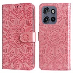 Wallet Case for Motorola Edge 60 Neo 5G / Edge 50 Neo 5G / Moto S50 5G / ThinkPhone 25 5G Leather Phone Cover Sunflower Imprint - Pink