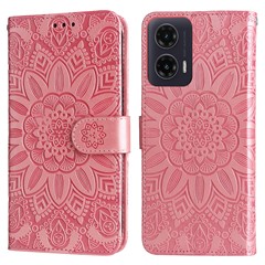 For Motorola Moto G35 5G Case Sunflower Imprint Leather Wallet Phone Cover - Pink