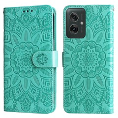 For Motorola Moto G55 5G Case Sunflower Imprint Leather Wallet Phone Cover - Green
