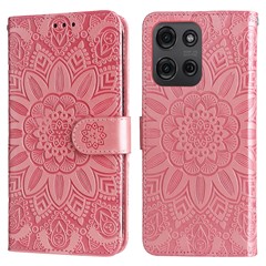 For Motorola Moto G75 5G Case Sunflower Imprint Leather Wallet Phone Cover - Pink