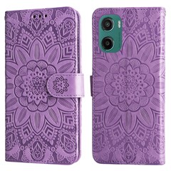 For Motorola Moto G05 4G / E15 4G Case Sunflower Imprint Leather Wallet Phone Cover - Purple