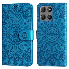 Wallet Case for Motorola Moto G15 4G / G15 Power 4G Leather Phone Cover Sunflower Imprint - Blue